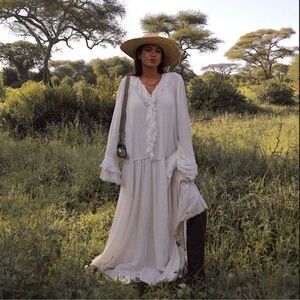 FREE PEOPLE SWEET DARLIN' IVORY WHITE LONG SLEEVE MAXI RUFFLED DRESS SIZE S